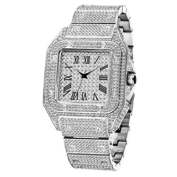 Watches hiphop full iced out watches sliver gold rhinestone quartz wristwatch silver