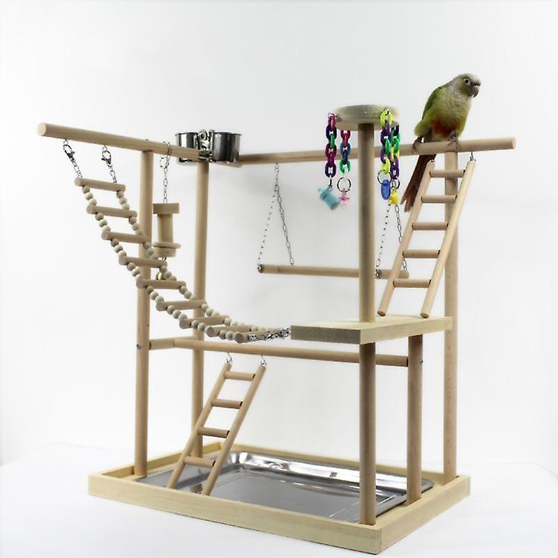 Bird Toys Wood Parrot Playground Bird Perch With Toys Bird Frame Stand Cage Bird Suspension Bridge|B