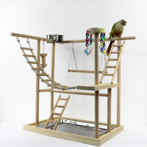 Bird Toys Wood Parrot Playground Bird Perch With Toys Bird Frame Stand Cage Bird Suspension Bridge|B