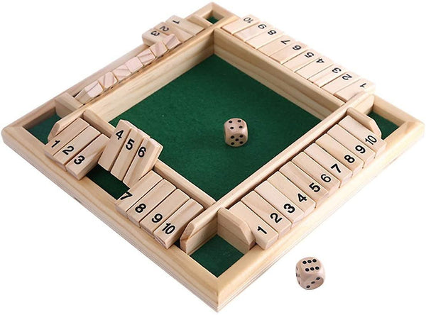 Deluxe 4 Player Shut The Box Wooden Table Game Classic Dice Board Toy Card Games