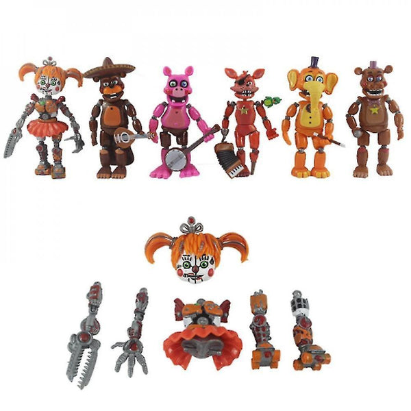 Action Toy Figures 6pcs Bear Toys Set 13cm Pvc Blocking Light Freddy Bear Anime Action Toy Figures B