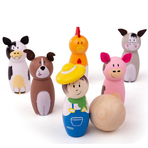 Bowling Toys Wooden Farm Skittles