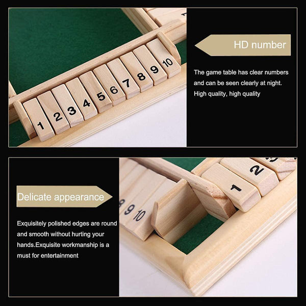 Deluxe 4 Player Shut The Box Wooden Table Game Classic Dice Board Toy Card Games