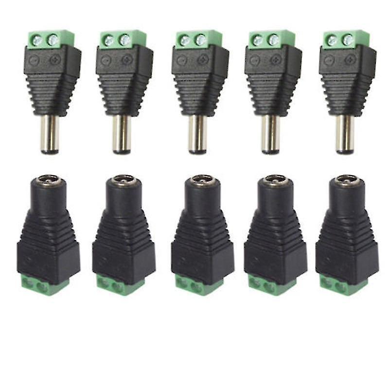 Power adapters chargers single color led strip and cctv cameras female male dc power plug adapter f and m each 5pcs