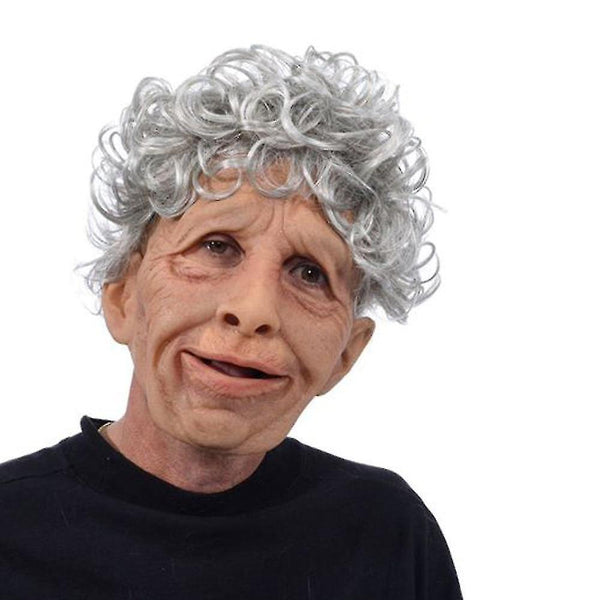 Masks funny realistic latex old man woman mask with hair halloween cosplay fancy dress head rubber party