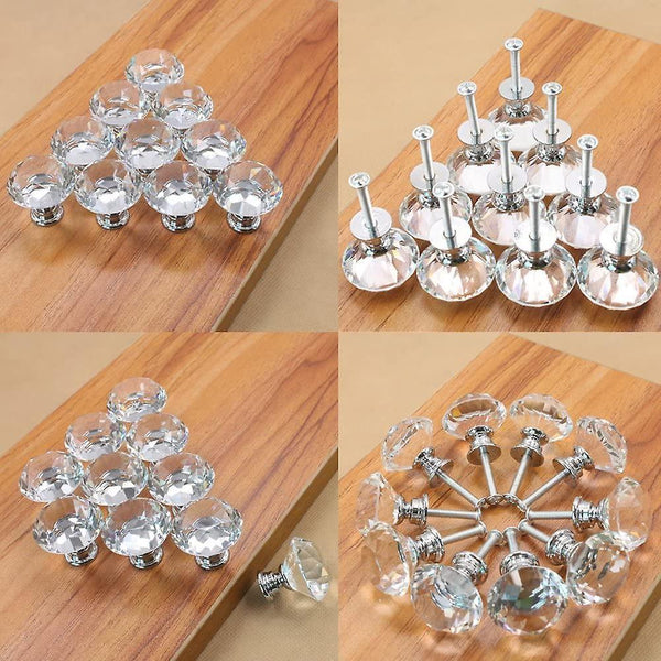 12pcs 30mm Crystal Glass Cabinet Dresser Knob Diamond Drawer Door Knobs Pull Handles Drawer & Shelf Liners