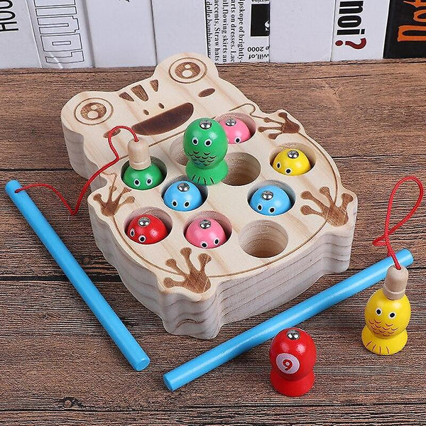 Fishing Toys Magnetic Fishing Games Frog Model Baby Wooden Toys Kindergarten Christmas gift|Fishing