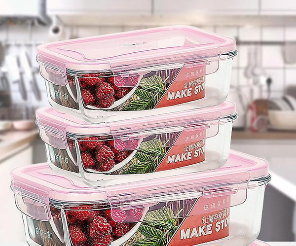 Lunch boxes totes 3 pcs microwave oven heating lunch box for office worker leakproof glass lunch box