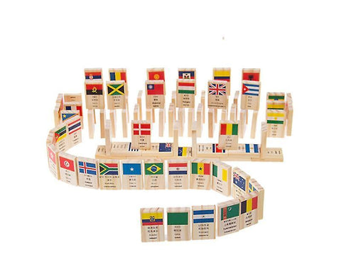 Wooden Blocks 100pcs Wooden Flag Domino Game Learning Flags World Countries Educational Toys Christm