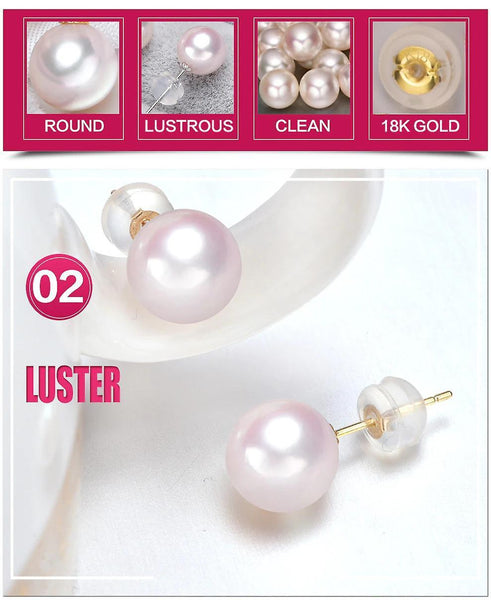 Earrings 18k gold stud earring white pearl earrings 8 mm