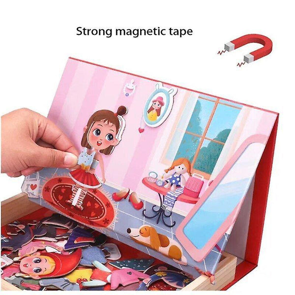 Wooden blocks wooden toy educational multi magnetic double sided puzzle cartoon girl dress up puzzle |magnetic