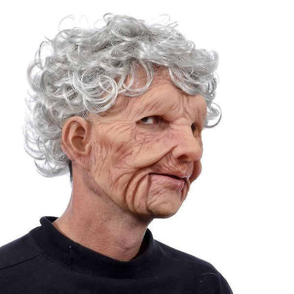 Masks funny realistic latex old man woman mask with hair halloween cosplay fancy dress head rubber party