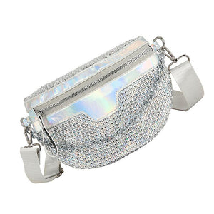 22.5X17X6CM Silver Fanny Packs Stylish Shiny Waist Bag Delicate Women Fanny Bag Chic Shopping Waist Pouch