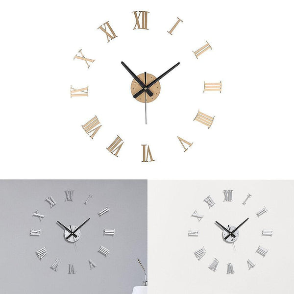 Wall clocks gold 3d diy large roman wall clock numerals