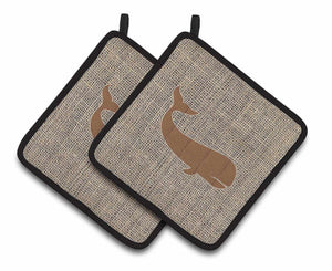 Oven mitts pot holders whale faux burlap and brown pair of pot holders