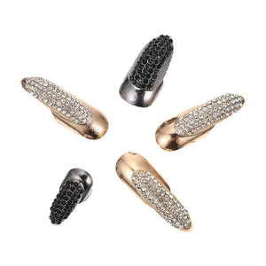 5X1.7X1.7CM Golden Bla 1ck Nail Art Kits & Accessories 5pcs Creative Finger Rings Punk Style Finger Joint Rings Finger Rhinestone Rings