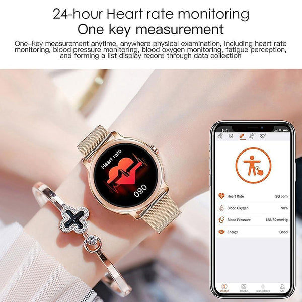 Watches Super Slim Fashion Women Smart Watch Touch Round Screen Smartwatch Smart Watches Mesh Rosego