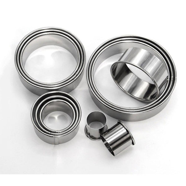 Kitchen Molds 12pcs/set Stainless Steel Round Cookie Biscuit Cutters Circle Pastry Cutters Metal Bak