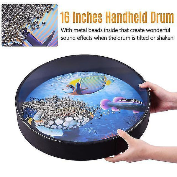 Drum kits 16 inch ocean drum wooden handheld sea wave drum percussion instrument gentle sea sound musical toy