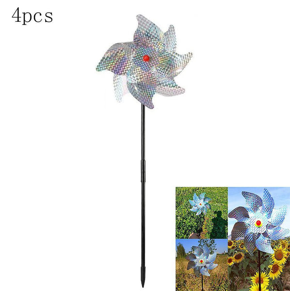 4 Pieces Reflective Bird Repellent Pinwheel Garden Plug Bird Scare Animal & Pet Repellents