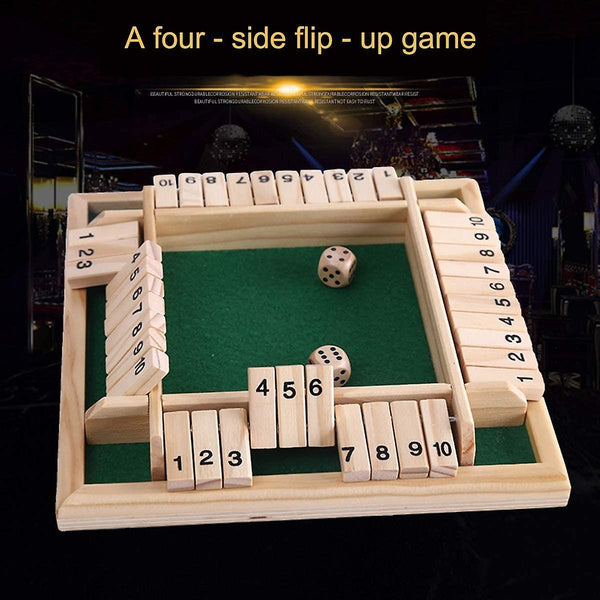 Deluxe 4 Player Shut The Box Wooden Table Game Classic Dice Board Toy Card Games