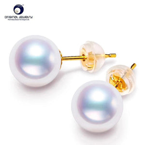 Earrings 18k gold stud earring white pearl earrings 8 mm