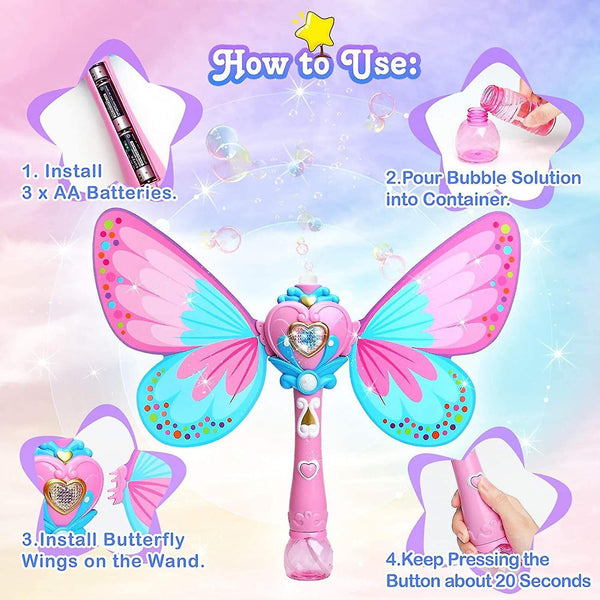 Bubble blowing toys children's butterfly fairy magic bubble wand automatic bubble machine birthday wedding pink