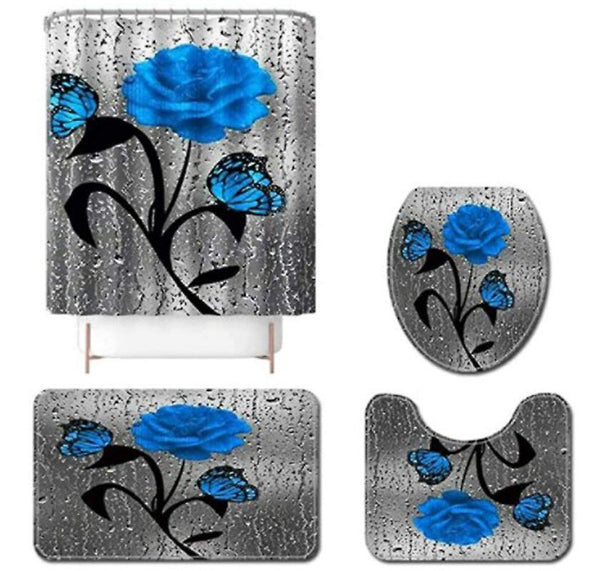 Flower Shower Curtain Sets With Non-slip Carpets Shower Curtain Shower Curtains