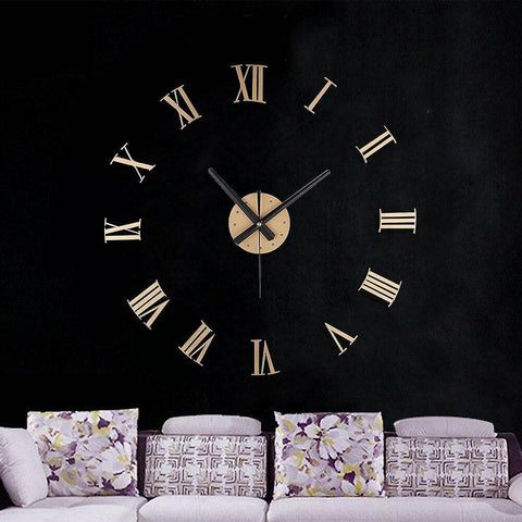 Wall clocks gold 3d diy large roman wall clock numerals