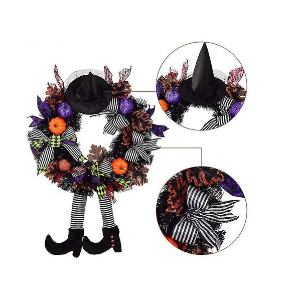 Wreath floral frames witch halloween wreath with hat legs pumpkin door wreath