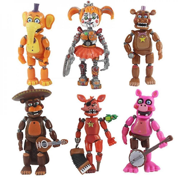 Action Toy Figures 6pcs Bear Toys Set 13cm Pvc Blocking Light Freddy Bear Anime Action Toy Figures B