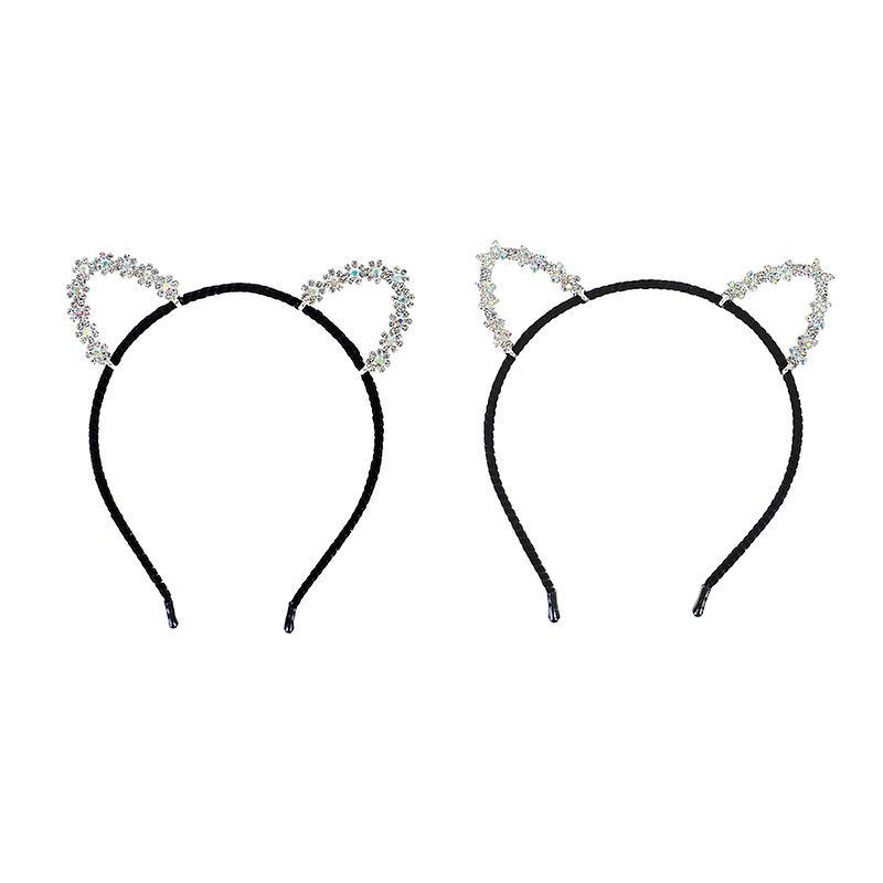 17x15cm unisex Hair Wreaths 2pcs Rhinestone Cat Ear Headbands Decorative Cat Ear Headbands Party Props